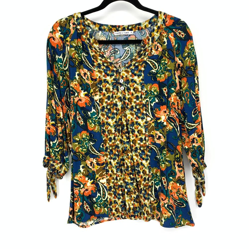 Figueroa & Flower Blouse Womens Sz PL Paisley Floral Print Multicolor NEW
